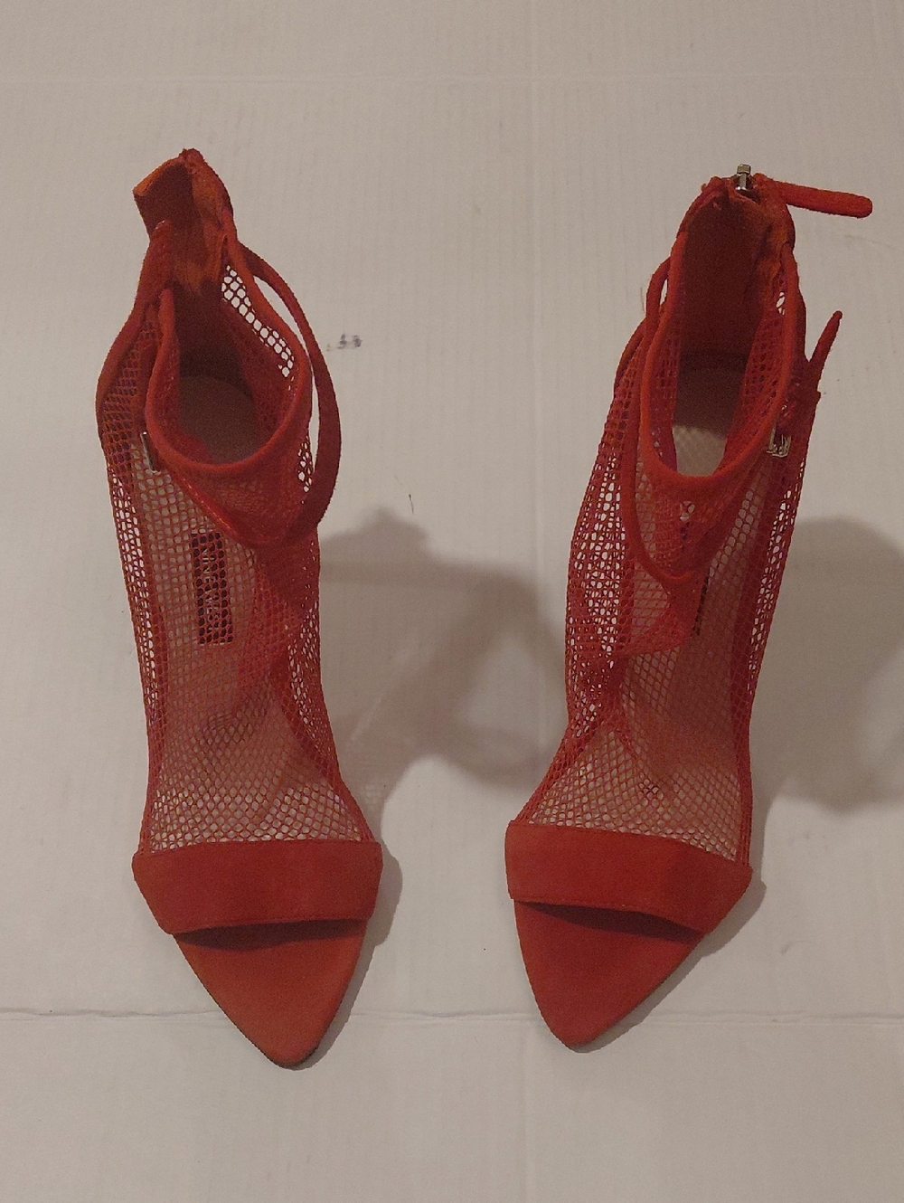 Red Mesh High Heel Sandals - NINE WEST size 8M Womens Peep Toe Heel Height 4 1/4